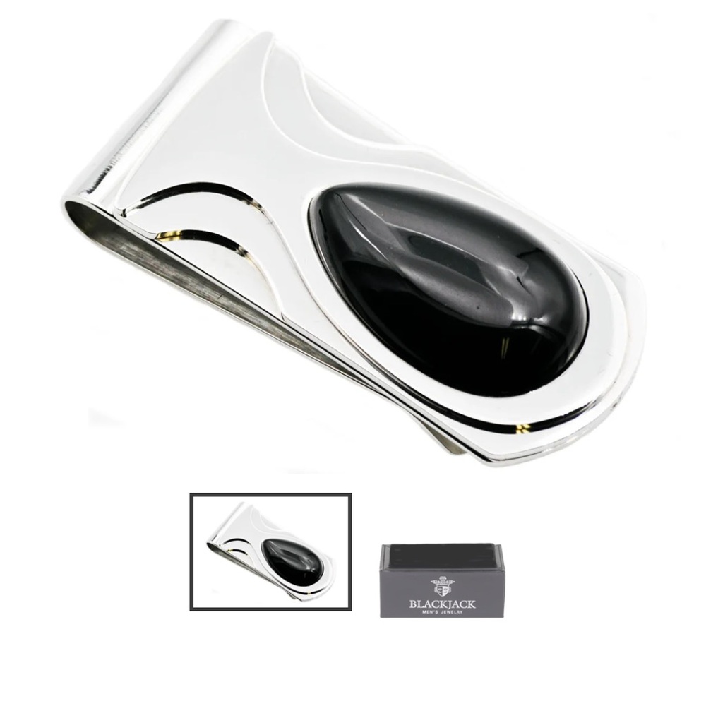 Mens Genuine Onyx Stainless Steel Money
Clip